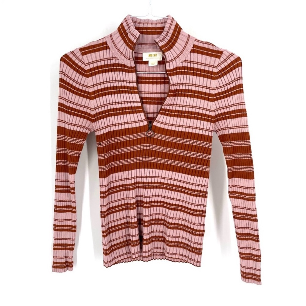 Anthropologie Maeve Striped Sweater with 1/4 Zip Collar - Timeless! - Picture 2 of 5